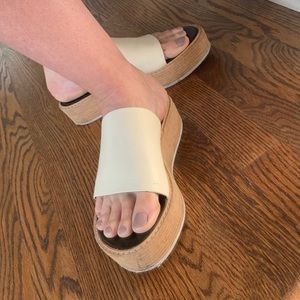 Tibi cream leather platform slides